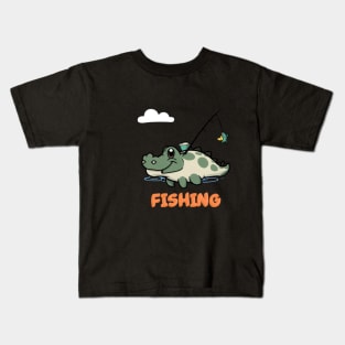 Alligator going to fishing Kids T-Shirt